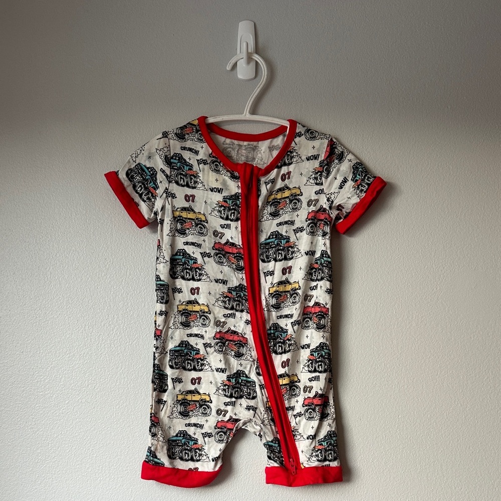 Monster Truck Print Bamboo Baby Romper